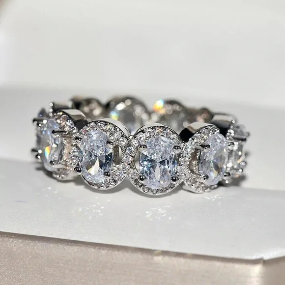 The “Traci” Oval Lab Created Diamond Pave Band - Picture 4 of 6